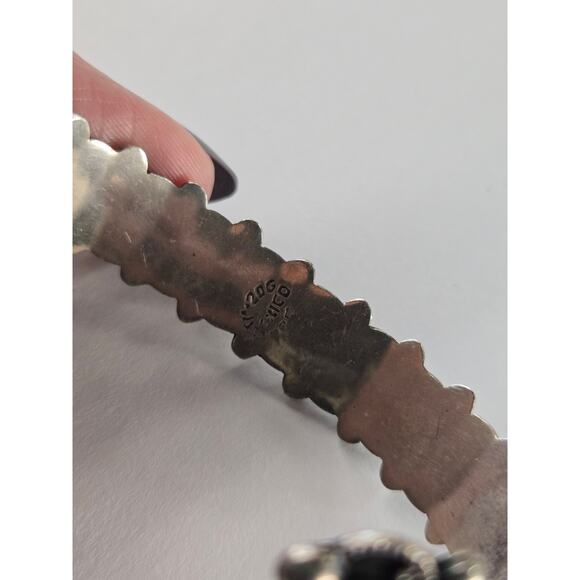 Vintage Mexico Sterling Silver Beaded Filigree Cuff Bangle Bracelet - Picture 5 of 8